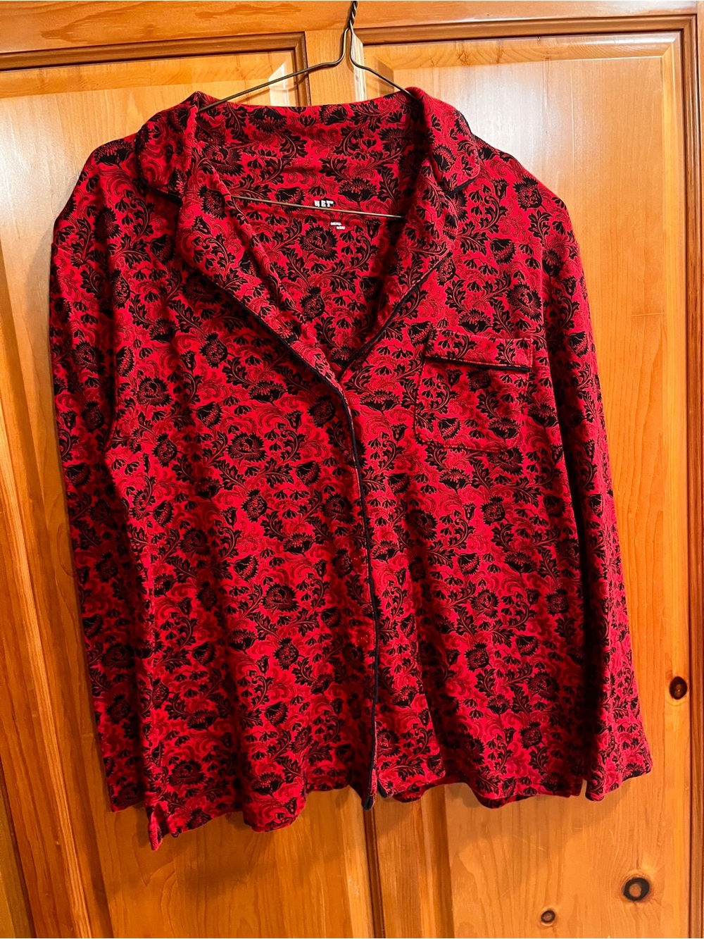Red Black Floral Print Womens Top Long sleeve Elegant Button Up Top